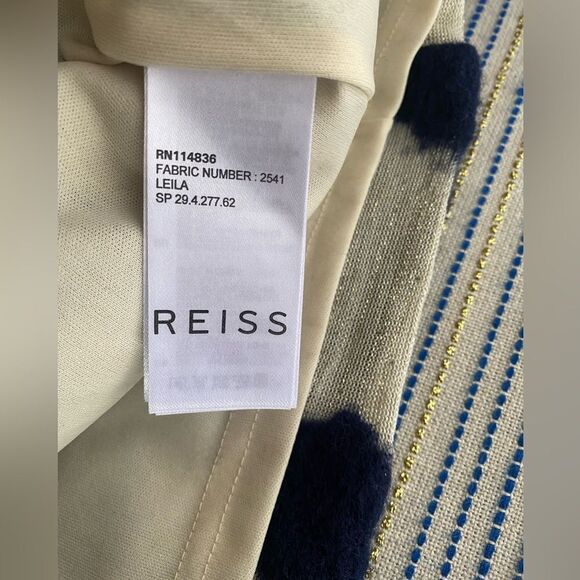 Reiss  Mini Dress Leila Size 6 Wool blended Navy & Cream Gold Floral - Picture 13 of 16